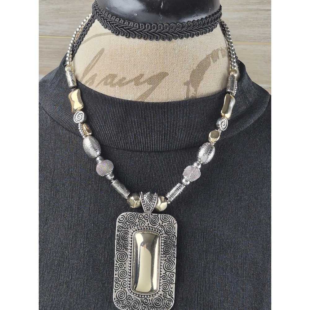 Chico's Pendant Necklace Women OS Silver Gold Excellent Mixed Metal Chunky Swirl
